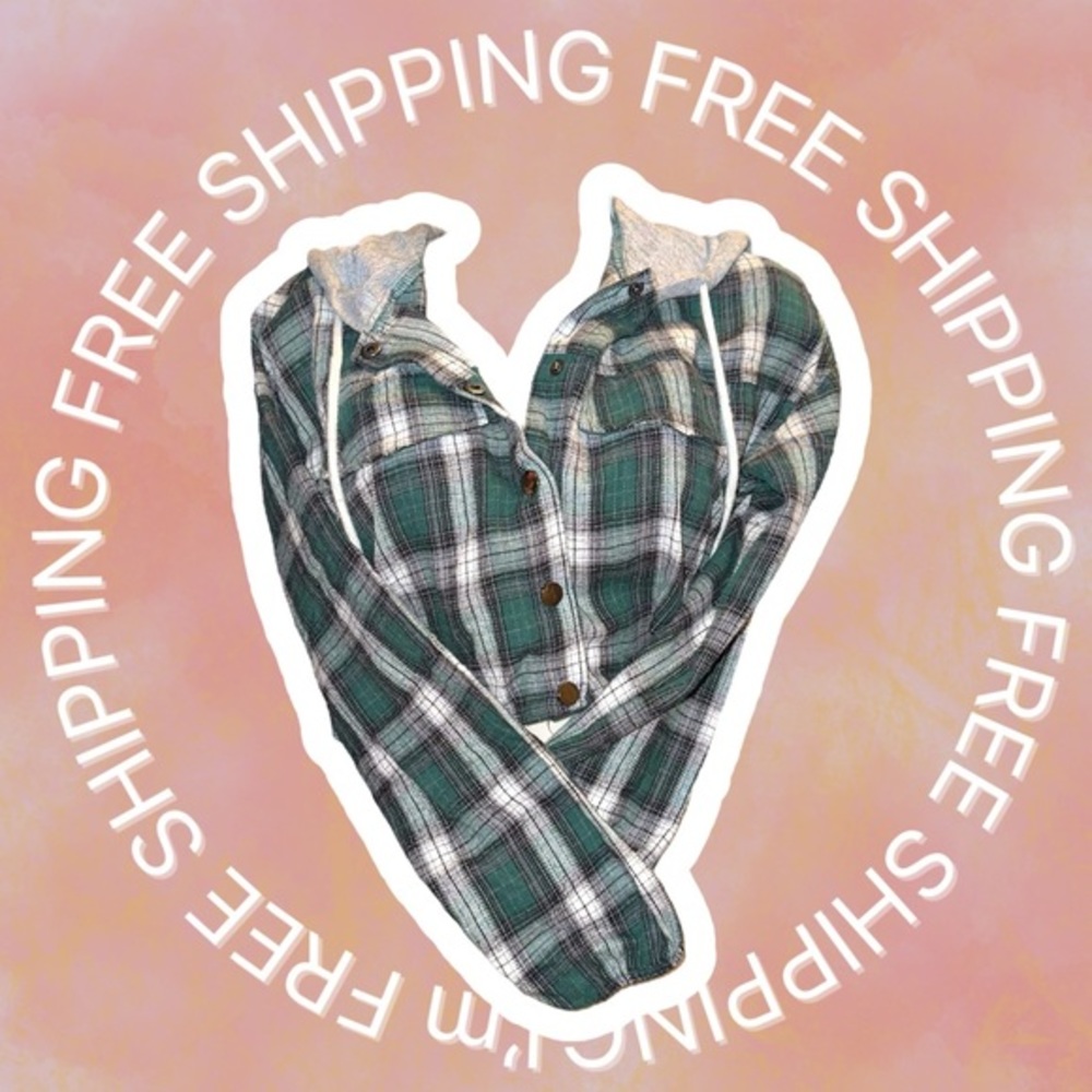 [FREE SHIPPING] SHEIN Drop Shoulder Plaid Contrast Drawstring Hooded Blouse